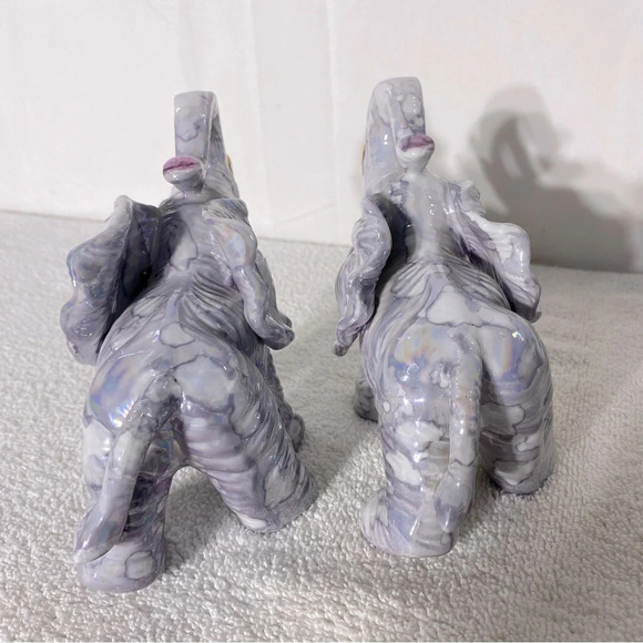 Vintage Marbled Purple Porcelain Elephants X2 - Picture 11 of 12